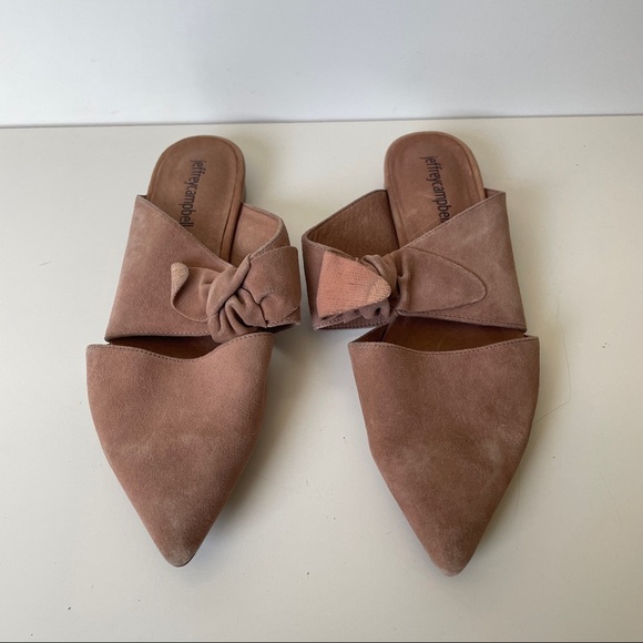 Jeffrey Campbell Charlin Leather Suefe Tan Bow Slip On Mule Flats 6.5M Blush - Picture 2 of 5